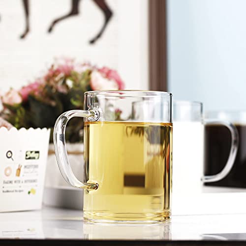 LUXU Glass Coffee Mugs 16 oz,Set of 4 Large Glass Coffee Cups Clear Tea Cups,Iced Coffee Glasses,Lead-Free Drinking Glasses for Water,Cappuccino,Latte,Cereal,Yogurt,Milk-Flat Bottomed Design