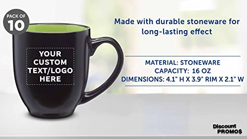 Custom Bistro Coffee Mugs 16 oz. Set of 10, Personalized Bulk Pack - Great for Tea, Cocoa, Diner, Travel mugs - Lime Green