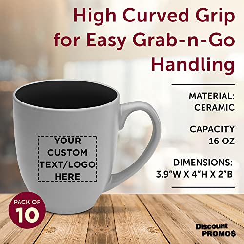 Custom Pop Out Bistro Two Tone Coffee Mugs 16 oz. Set of 10, Personalized Bulk Pack - Perfect for Coffee, Hot Cocoa and other Beverages - Black