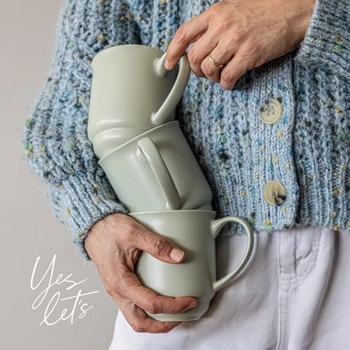 over&back Rim Stoneware Coffee Mugs - 4-Piece Mug Set - Enjoy the Perfect Cup of Coffee, Tea, Latte, and More - Semi-Matte Sage - 16oz