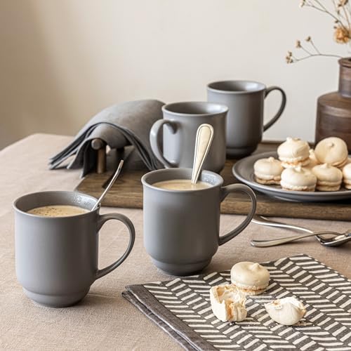 over&back Rim Stoneware Coffee Mugs - 4-Piece Mug Set - Enjoy the Perfect Cup of Coffee, Tea, Latte, and More - Semi-Matte Charcoal - 16oz
