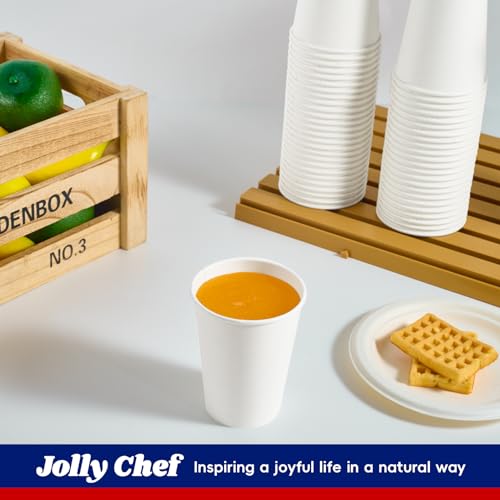 JOLLY CHEF 1000 Pack Disposable Paper Coffee Cups 12 oz, Paper Cups Hot Beverage Cups for Water, White Drinking Cups for Party, Office, Home, Travel and More