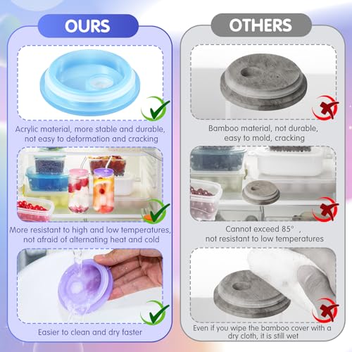 Honeydak 10 Pack Acrylic Glass Cups Lids 16 oz Mason Jars Lids with Straw Hole and Silicone Ring Reusable Replace Bamboo Lids Iced Coffee Cup Beer Can for Smoothie Boba Soda Tea Gift, Candy Color