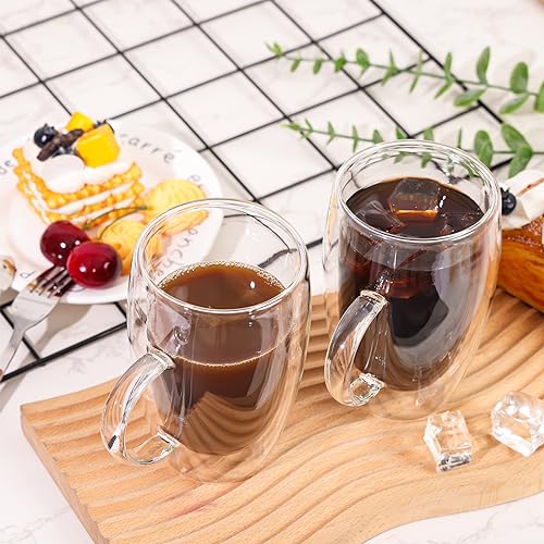 Moretoes 16oz Clear Coffee Mug, Double Walled Glass Coffee Mugs with Handles, Insulated Espresso Cups, Set of 4