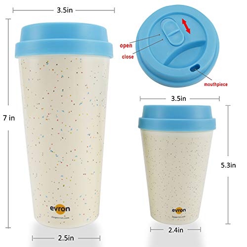 evron Spill Proof Travel Mug with Anti-Leak Locking Lid, Insulated Double-Wall Coffee Mugs for Hot and Cold Drinks (16oz and 10oz 2 Pack)