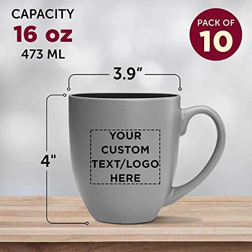 Custom Pop Out Bistro Two Tone Coffee Mugs 16 oz. Set of 10, Personalized Bulk Pack - Perfect for Coffee, Hot Cocoa and other Beverages - Black