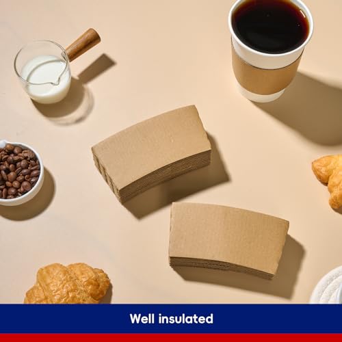 JOLLY CHEF 500 Pack Kraft Paper Coffee Cups Sleeves, Brown Cup Sleeves for 10, 12, 16, 20 oz Disposable Paper Cups