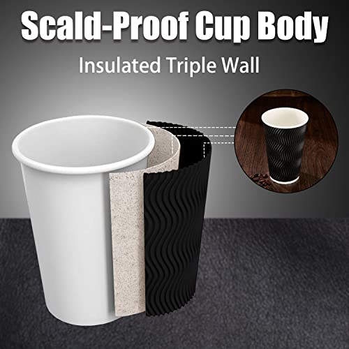 Lamosi 16 oz Coffee Cups - 90 Pack, Disposable Insulated Corrugated Paper Cups 16oz, Kraft Ripple Wall Cups for Hot Beverage or Cold Drinks (Black)
