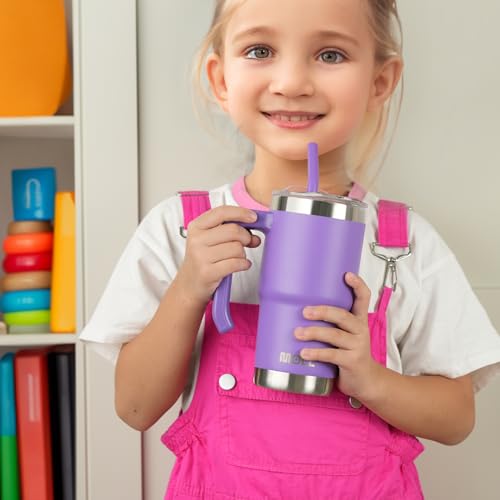 Mollcity Travel Coffee Mug with Handle 16 oz Stainless Steel Double Wall Vacuum Insulated Tumbler Cup with Lid and Straw (Baby Blue)