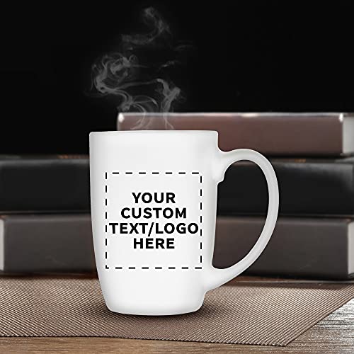 DISCOUNT PROMOS 10 Large Mocha Glossy Ceramic Coffee Mugs Set, 16 oz. - Customizable Text, Logo - Stoneware, Smooth, Durable, C-handle - White