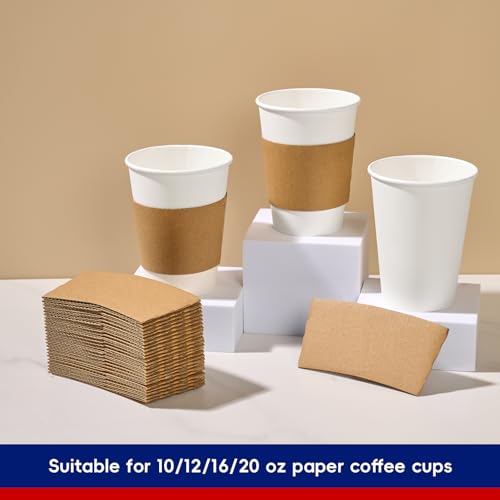 JOLLY CHEF 500 Pack Kraft Paper Coffee Cups Sleeves, Brown Cup Sleeves for 10, 12, 16, 20 oz Disposable Paper Cups