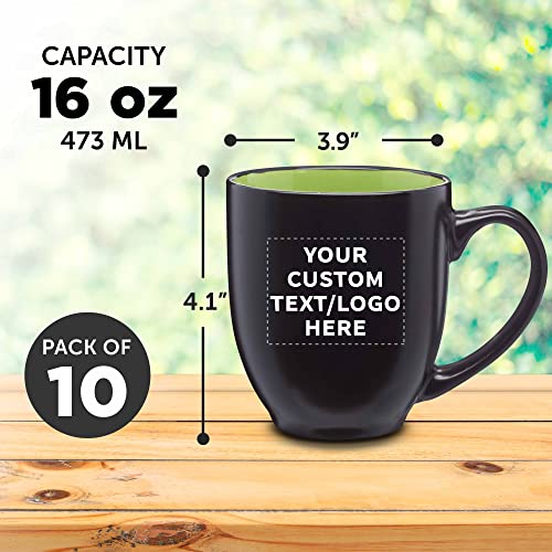 Custom Bistro Coffee Mugs 16 oz. Set of 10, Personalized Bulk Pack - Great for Tea, Cocoa, Diner, Travel mugs - Lime Green