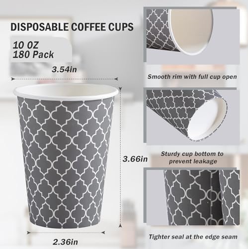 Lamosi Coffee Cups 10OZ 180 Pack, Disposable Coffee Cups, 10 oz Hot Cups,10 oz Paper Coffee Insulated Cups for Cold Hot Drinks (No Lids)
