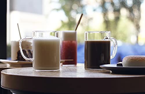 LUXU Glass Coffee Mugs 16 oz,Set of 4 Large Glass Coffee Cups Clear Tea Cups,Iced Coffee Glasses,Lead-Free Drinking Glasses for Water,Cappuccino,Latte,Cereal,Yogurt,Milk-Flat Bottomed Design