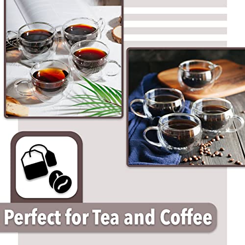 BTaT- Insulated Coffee Cups, Set of 4 (9 oz, 270 ml), Double Wall Glass Tea Cups, Glass Cups, Glass Mug, Glass Coffee Cups, Latte Cups, Latte Mug, Clear Mugs, Glass Cappuccino Cups