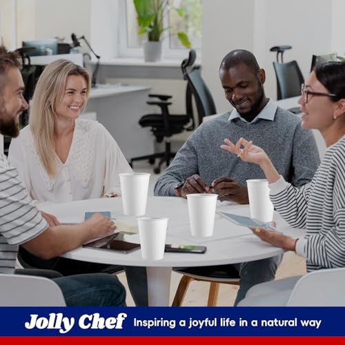 JOLLY CHEF 1000 Pack Disposable Paper Coffee Cups 12 oz, Paper Cups Hot Beverage Cups for Water, White Drinking Cups for Party, Office, Home, Travel and More