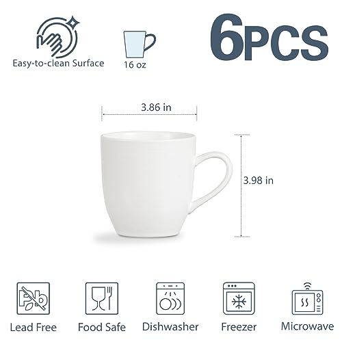 ONEMORE Coffee Mugs Set of 6, 16 oz Ceramic Mug with Handle for Tea Cocoa Milk Juice Latte Cappuccino, Large Speckled Coffee Cups for Men Women Home or Office Use Dishwasher & Microwave Safe, White