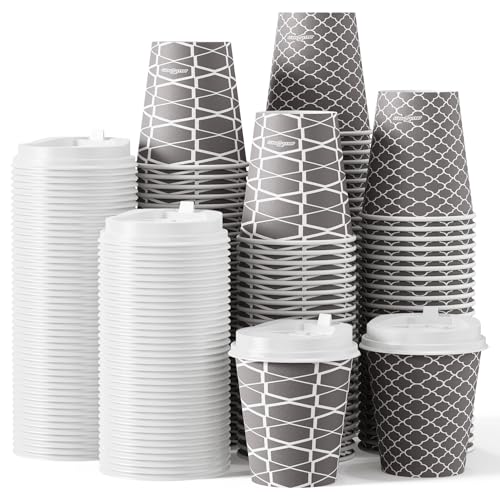 JOLLY PARTY Disposable Coffee Cups with Lids -10 oz (100 Sets) To Go Coffee Cups, Paper Coffee Cups for Beverages Espresso Tea, Suitable for Cafes,Offices and Home