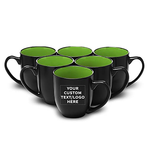 Custom Bistro Coffee Mugs 16 oz. Set of 10, Personalized Bulk Pack - Great for Tea, Cocoa, Diner, Travel mugs - Lime Green