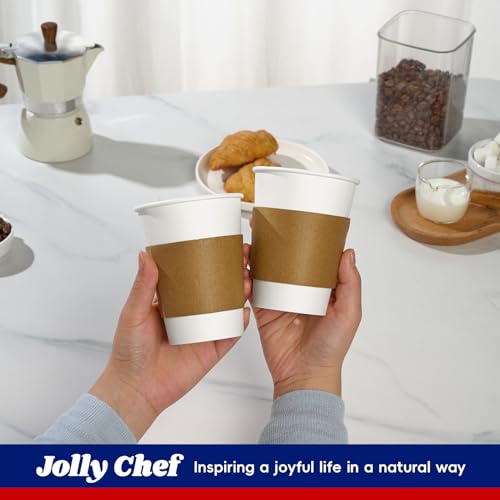 JOLLY CHEF 500 Pack Kraft Paper Coffee Cups Sleeves, Brown Cup Sleeves for 10, 12, 16, 20 oz Disposable Paper Cups