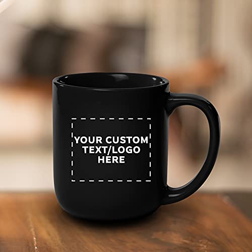 DISCOUNT PROMOS Custom Vibrant Color Glossy Ceramic Mugs 16 oz. Set of 10, Personalized Bulk Pack - Perfect for Tea, Espresso, Cappuccino, Hot Cocoa - Black