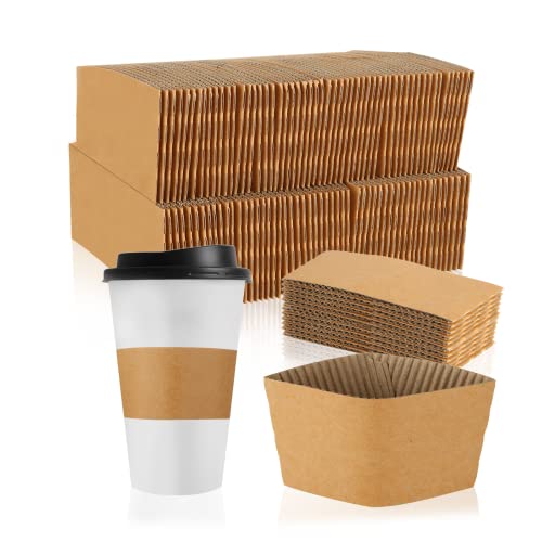 FVIEXE 300 Packs Coffee Sleeves, Disposable Coffee Cup Sleeve Kraft Paper Cup Sleeves for Hot and Cold Drinks, Coffee Holder Sleeves for 10oz, 12oz, 16oz, 20oz Paper Coffee Cups (Cup Not Included)