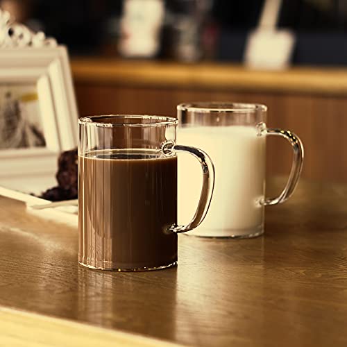 LUXU Glass Coffee Mugs 16 oz,Set of 4 Large Glass Coffee Cups Clear Tea Cups,Iced Coffee Glasses,Lead-Free Drinking Glasses for Water,Cappuccino,Latte,Cereal,Yogurt,Milk-Flat Bottomed Design