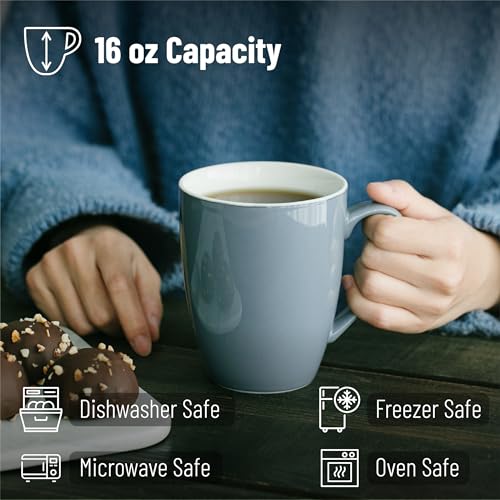 BTaT- Coffee Mugs, Set of 4, 16oz, Fine Bone China Porcelain, Gray Coffee Mugs for Coffee Mug Set, Large Coffee Mugs 16 OZ, Coffee Cups Set, Ceramic Coffee Mug sets, Coffee Cup Set, Gray Mugs