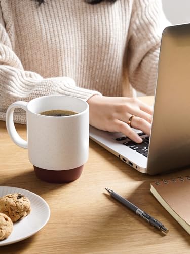 LE TAUCI Coffee Mugs, 16oz Ceramic Coffee Mugs Set of 2, Stackable Coffee Mug Sets, Easy Grip Microwave Safe Coffee Cup Sets, White