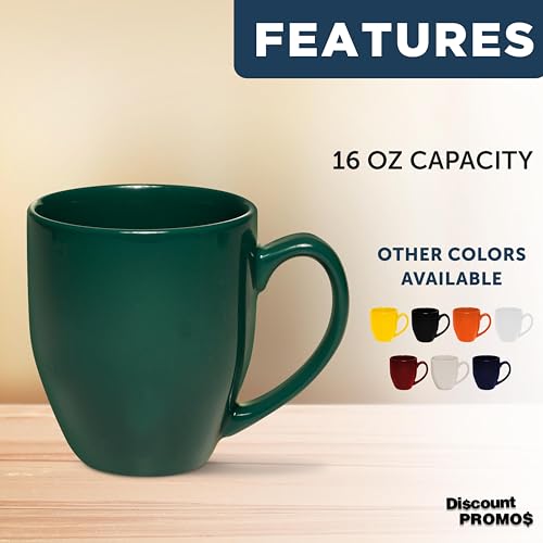 DISCOUNT PROMOS Large Coffee Cups 16 oz. Set of 10, Bulk Pack - Perfect for Tea, Espresso, Cappuccino, Hot Cocoa - Green