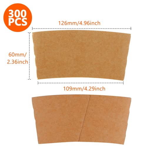 FVIEXE 300 Packs Coffee Sleeves, Disposable Coffee Cup Sleeve Kraft Paper Cup Sleeves for Hot and Cold Drinks, Coffee Holder Sleeves for 10oz, 12oz, 16oz, 20oz Paper Coffee Cups (Cup Not Included)