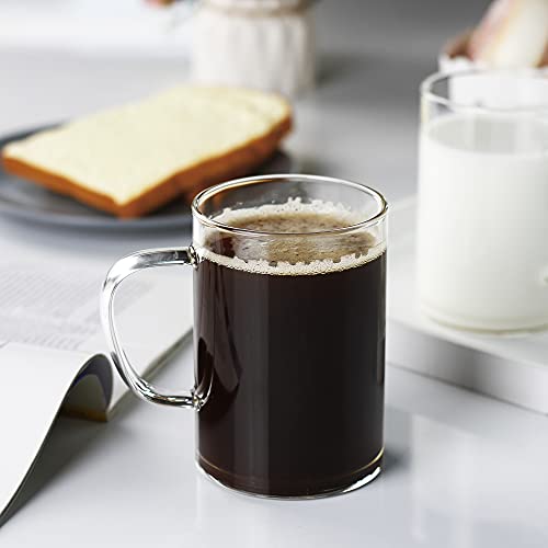 LUXU Glass Coffee Mugs 16 oz,Set of 4 Large Glass Coffee Cups Clear Tea Cups,Iced Coffee Glasses,Lead-Free Drinking Glasses for Water,Cappuccino,Latte,Cereal,Yogurt,Milk-Flat Bottomed Design