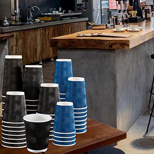 Lamosi 16 oz Coffee Cups - 90 Pack, Disposable Insulated Corrugated Paper Cups 16oz, Kraft Ripple Wall Cups for Hot Beverage or Cold Drinks (Black)