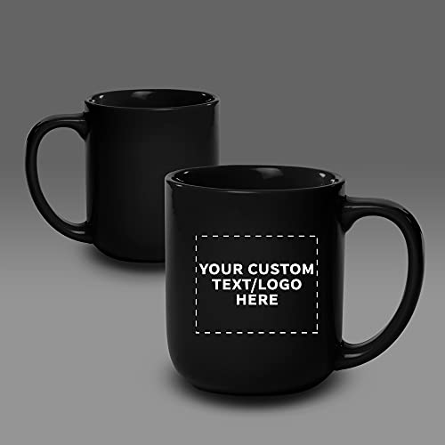 DISCOUNT PROMOS Custom Vibrant Color Glossy Ceramic Mugs 16 oz. Set of 10, Personalized Bulk Pack - Perfect for Tea, Espresso, Cappuccino, Hot Cocoa - Black