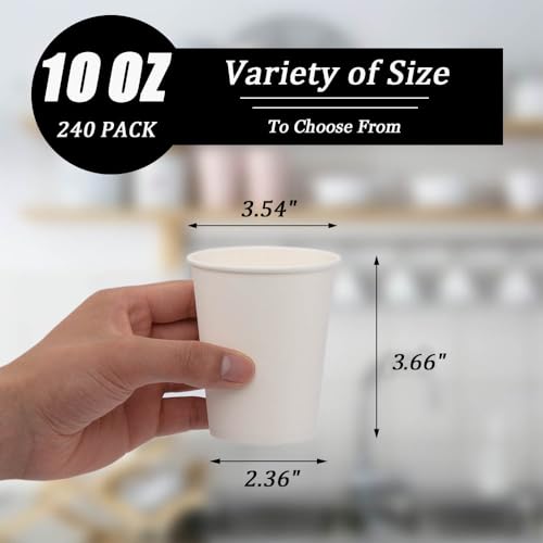 Lamosi Paper Cups 10 oz - 240 Pack, 10 oz Disposable Coffee Cups, Hot/Cold Beverage Drinking Cups for Water Juice or Tea, Perfect for Office Party Home Travel