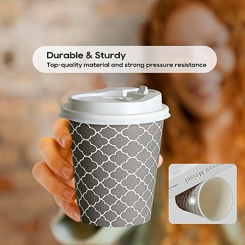 JOLLY PARTY Disposable Coffee Cups with Lids -10 oz (100 Sets) To Go Coffee Cups, Paper Coffee Cups for Beverages Espresso Tea, Suitable for Cafes,Offices and Home