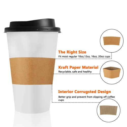 FVIEXE 300 Packs Coffee Sleeves, Disposable Coffee Cup Sleeve Kraft Paper Cup Sleeves for Hot and Cold Drinks, Coffee Holder Sleeves for 10oz, 12oz, 16oz, 20oz Paper Coffee Cups (Cup Not Included)