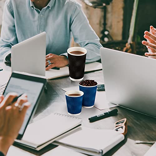 Lamosi 16 oz Coffee Cups - 90 Pack, Disposable Insulated Corrugated Paper Cups 16oz, Kraft Ripple Wall Cups for Hot Beverage or Cold Drinks (Black)