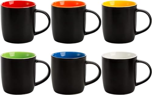 Coloch 6 Pack Ceramic Coffee Mug Set, 10 Oz Porcelain Coffee Cups Colorful Inside Milk Mugs Restaurant Serving for Water, Cappuccino, Cocoa, Home, Cafe, Dishwasher Safe