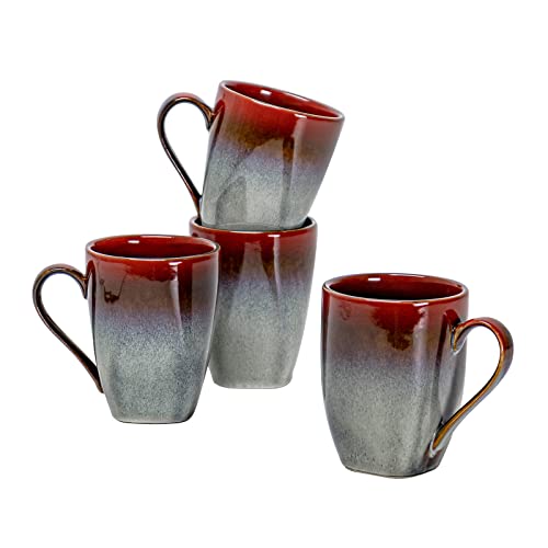 Coffee Mugs Set of 4 - Ceramic Cups 10 Oz with Large Handle for Coffee, Soup, Tea, Milk, Latte and Cocoa, Mug Gift Set Microwave & Oven, Dishwasher Safe - Red