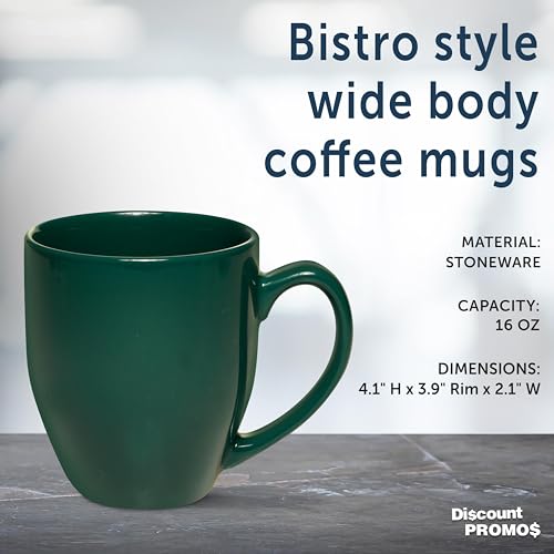 DISCOUNT PROMOS Large Coffee Cups 16 oz. Set of 10, Bulk Pack - Perfect for Tea, Espresso, Cappuccino, Hot Cocoa - Green