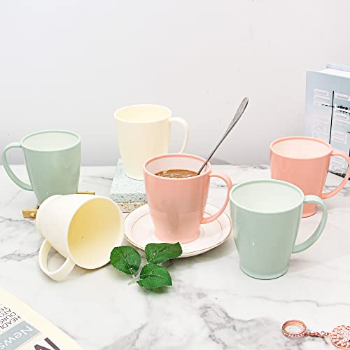 JGIRL coffee cup 6-piece set, plastic coffee cup set, 10 oz non-breakable plastic coffee cup, with handle, BPA-free, 3colors, reusable plastic cup (dishwasher safe)