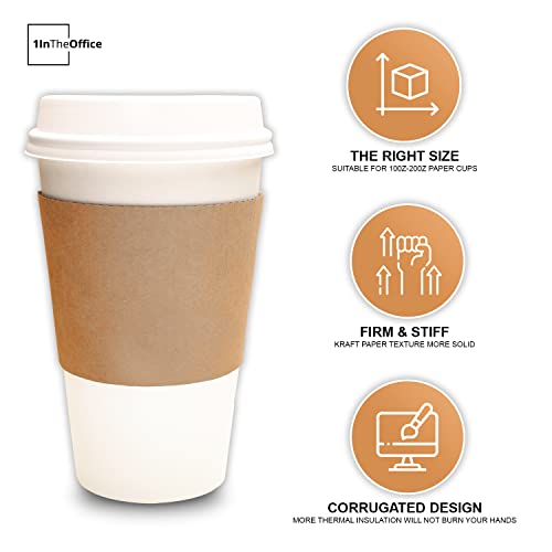 1InTheOffice Corrugated Coffee Cup Sleeves For 10oz 12oz 16 oz (50 Pack)