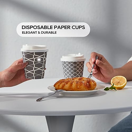 JOLLY PARTY Disposable Coffee Cups with Lids -10 oz (100 Sets) To Go Coffee Cups, Paper Coffee Cups for Beverages Espresso Tea, Suitable for Cafes,Offices and Home