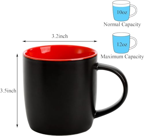 Coloch 6 Pack Ceramic Coffee Mug Set, 10 Oz Porcelain Coffee Cups Colorful Inside Milk Mugs Restaurant Serving for Water, Cappuccino, Cocoa, Home, Cafe, Dishwasher Safe