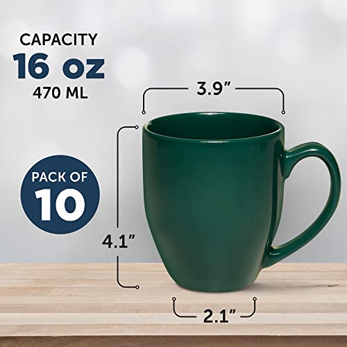 DISCOUNT PROMOS Large Coffee Cups 16 oz. Set of 10, Bulk Pack - Perfect for Tea, Espresso, Cappuccino, Hot Cocoa - Green