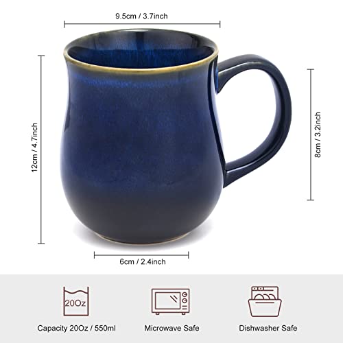 Otevymu 20 Oz Large Ceramic Coffee Mugs, Big Handle Handmade Pottery Tea Cup for Office and Home, Easy to Hold, Microwave and Dishwasher Safe, Hot Cold Drinking, Stylish Texture Glaze (Star Blue)