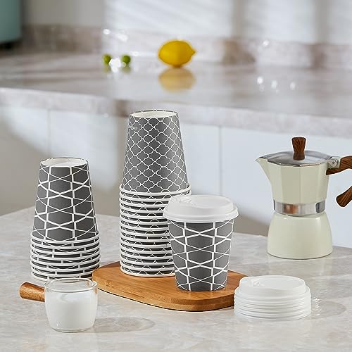 JOLLY PARTY Disposable Coffee Cups with Lids -10 oz (100 Sets) To Go Coffee Cups, Paper Coffee Cups for Beverages Espresso Tea, Suitable for Cafes,Offices and Home
