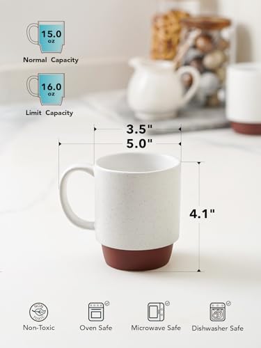 LE TAUCI Coffee Mugs, 16oz Ceramic Coffee Mugs Set of 2, Stackable Coffee Mug Sets, Easy Grip Microwave Safe Coffee Cup Sets, White