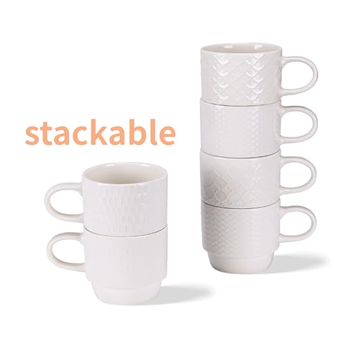 HORLIMER 10 oz Ceramic Coffee Mug Set of 6, White Coffee Cups with Handle for Tea, Latte, Cocoa, Milk, Cappuccino